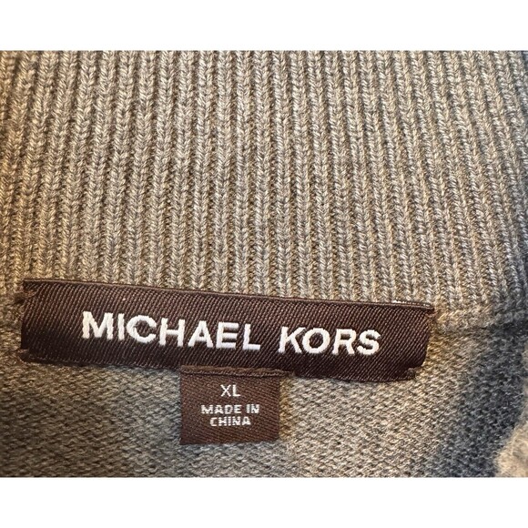 Michael Kors Sweater Men's XL Gray Knit Full Zip Mock Neck Cotton Wool Blend - Picture 6 of 10